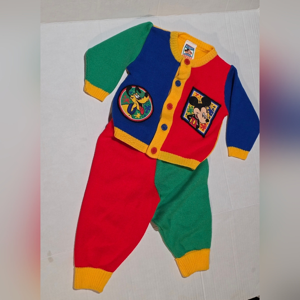 Rare Vintage Mickey's Stuff For Kids Knit Suit Sz 12 Months Cardigan Pants Block